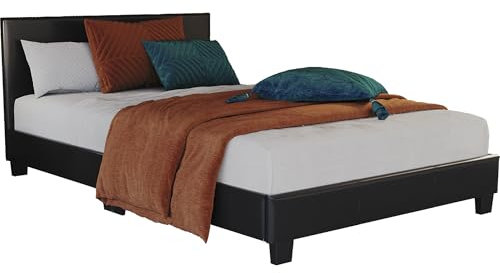 Vida Designs Lissabon kleines Doppelbett, 122 cm, gepolstertes Kopfteil aus Kunstleder, niedriges Fußteil, Schlafzimmermöbel, Schwarz (UKFR-Zertifiziert)