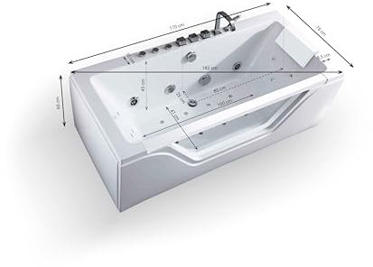 SPALINA Tahiti White Jets - Bañera de hidromasaje con Ojo de Buey L. 170 x l. 78 cm