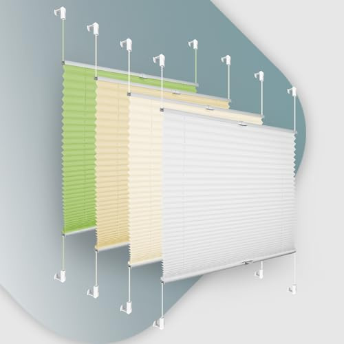 Buseu Plisseerollo 55x150cm(BXH) Weiß Faltrollo Lichtdurchlässig Plisseehalter ohne Bohren für Fenster & Tür