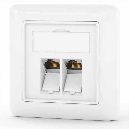 HB-DIGITAL 1 styck 2-port infälld nätverksuttag CAT 7 med keystone – vit | CAT 7 Keystone-modul med RJ45-uttag | 10 Gbit/s | Skärmad | Verktygsfri montering | För installationskabel