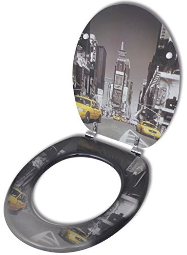 ANGYANG Toilettensitz WC-Sitz MDF New York Design, Klodeckel, Toilettendeckel, Wc Sitz, Klobrille, Wc Deckel, Toilettenbrille,