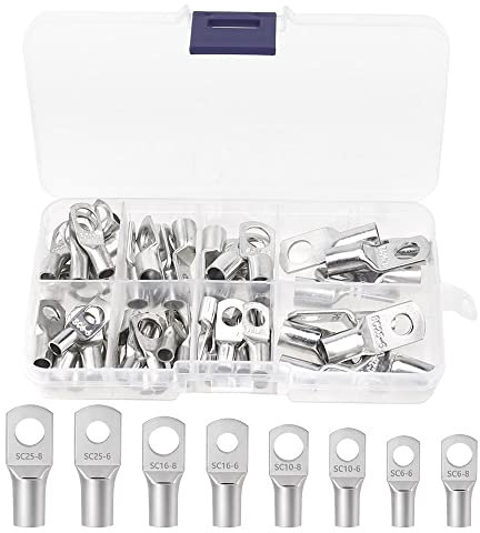 DAGORD 60 Pièces Cosses De Câble Bornes à Sertir à Anneau Tubulaire Cosse à Sertir Kit Electrique Ronde à œillet en Cuivre Extrémités de Câbles de Batterie