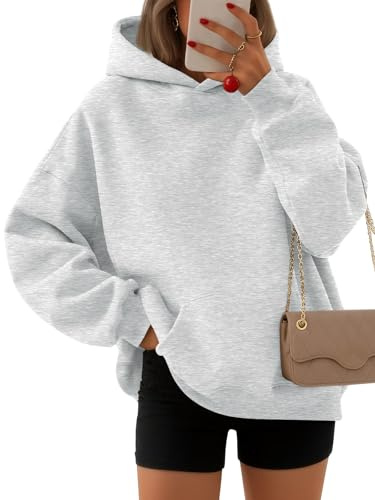 EFAN Women's Oversized Fleece Hoodie, Cozy Plush Pullover Sweatshirt with Pocket Grey S