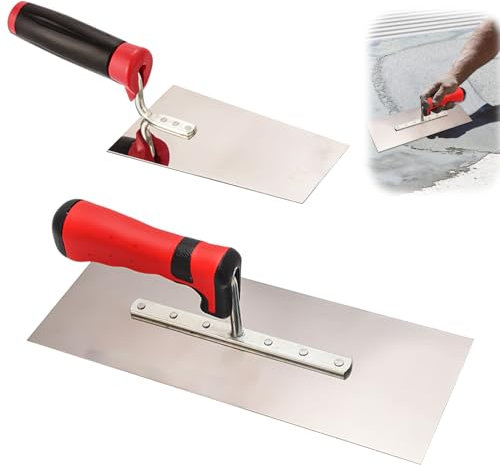 Juego de 2 paletas de acero inoxidable para albañiles: paleta de alisado de acero inoxidable, juego con paletas de yeso, espátula de yeso con mango de goma, herramienta de yeso para superficies de