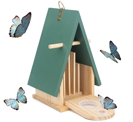 Schmetterlingshaus und Futterspender für Garten | Schmetterlingsanzieher | Schmetterlings-Futterspender zum Aufhängen im Freien | Zieht Schmetterlinge an – Grüne Gartendekoration