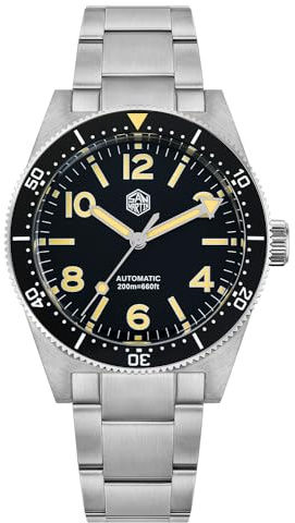 watchdives San Martin herrklocka 62mas SN0139, 39 mm 20 bar dykarklocka NH35 automatisk mekanisk lyx dykning vattentät armbandsur, Svart/rostfritt stålband, Armband