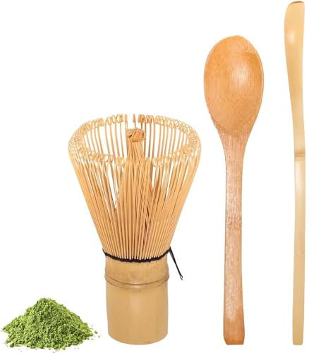 Yerleomit 3 Teiliges Set Matcha Schneebesen Matcha Besen Matcha Whisk Teeset mit Teeschaufel und Kleiner Teelöffel, Bambusbesen Matcha Bambus Schneebesen Matchabesen Japanisches Teezeremonie Set