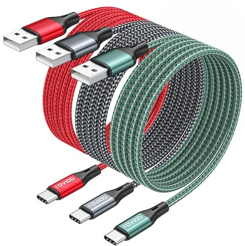 RAVIAD USB C Charger Cable [3Pack 2M], USB to USB C Cable Fast Charging Nylon Braided Type C Charger for iPhone 16 15 Plus Pro Max, Samsung Galaxy S25 S24 S23 S22, Pad Pro, Macbook