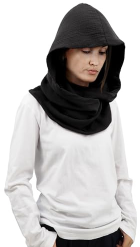 Women Men Fashion Pullover Scarf Hooded Scarf | Multifunctional Medieval Linen Cotton Cowl Hood Vintage Goth Cape Costume (Black)
