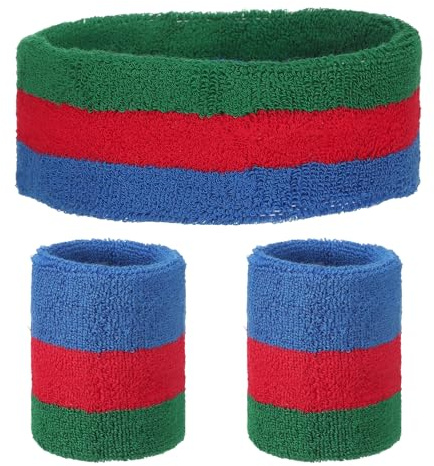 sourcing map Set di fasce per il sudore, in spugna, 17,8 x 5,1 cm, traspirante, assorbe il sudore, per donne e uomini, allenamento, allenamento, basket (verde/rosso/blu)
