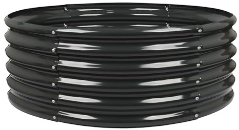 Harbour Housewares Rond Jardin Surélevé - 120cm x 45cm - Anthracite - 1x sans Fond Métal Soulevé Lit Acier Galvanisé Planteur Boîte pour Grandir Plantes d'Extérieur, Légumes, Fleurs et Herbes