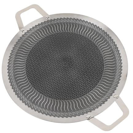 Koreansk grill, Runt rostfritt stål Nonstick grillpanna med 2 handtag för induktionshäll utomhuscampinggrill, Koreansk Stekpanna Stekpanna för Bacon Korvägg Skaldjur (38 cm)