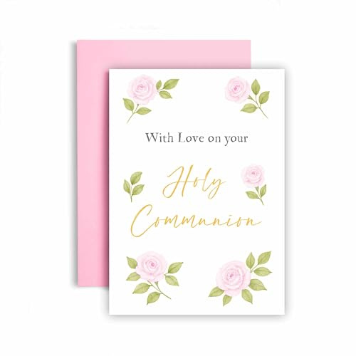 Huxters First Holy Communion Card for Girl - Gold Design - Thoughtful Religious Greeting Card for a Special Milestone - 17 by 12cm (Girl)