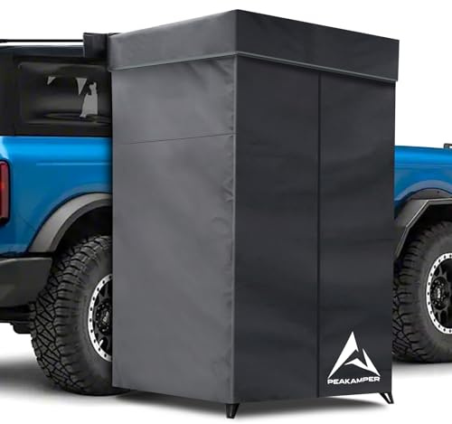 Peakamper Shower Awning Tent with Roof 3ft x 3ft, Vehicle Side Shower Room LED Light, Camping Privacy Shelter Restroom Bathroom, UV-Resistant Waterproof Storage