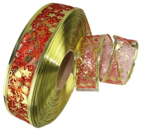 GXGM Organzaband Weihnachten 3.8cm Breit, Geschenkband mit Draht Silber,Schneeflocke Organzaband, Glitzer Weihnachtsband für Geschenkdeko, Kranz, Handwerk, WeihnachtsSchleifenherstellung(C)