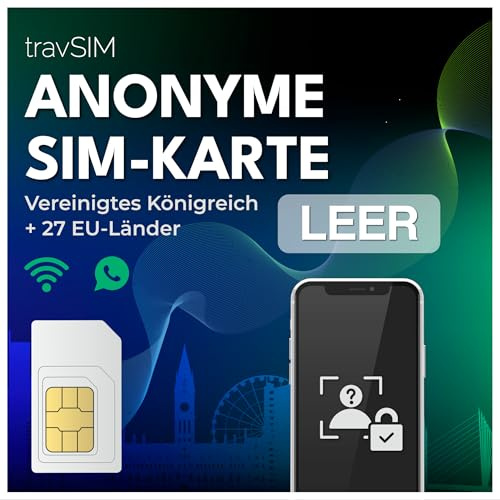 Tarjeta SIM Anónima travSIM | Ya Activa | Compra un Plan Personalizado | Se Puede Utilizar en el Reino Unido y en más de 30 países de la UE | 100% prepago | SIM Recargable