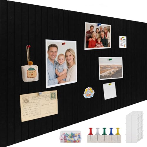 ddckj 120 x 90 cm stor korkbräda 0,9 cm tjock anslagstavla med 100 tryckstift och självhäftande klistermärke, filt väggplattor kontor kök skola för foton memon, svart