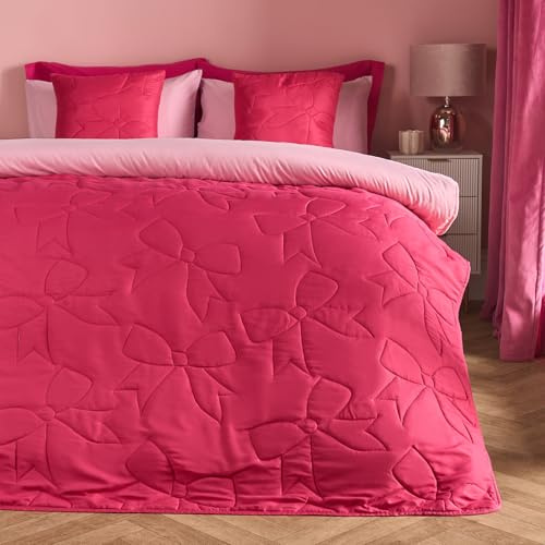 OHS Double Throw Blanket Bow Quilted Blankets for Women Super Soft Luxurious Bedspreads Double Size Lightweight Throws for Sofas Bedspread, Hot Pink - 150 x 200cm