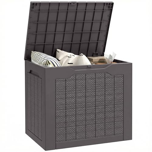 Outsunny 97L Plastic Garden Storage Box, Outdoor Storage Box with Handles, Waterproof Outdoor Storage Container for Garden Tools and Accessories, Brown