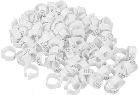 JEWEDECO Anillos Numerados para Patas de Paloma 100 Piezas Talla Grande Blanco, Banda Numerada para Aves de Corral, Identificación para Palomas y Pájaros, Accesorios Avícolas Prácticos