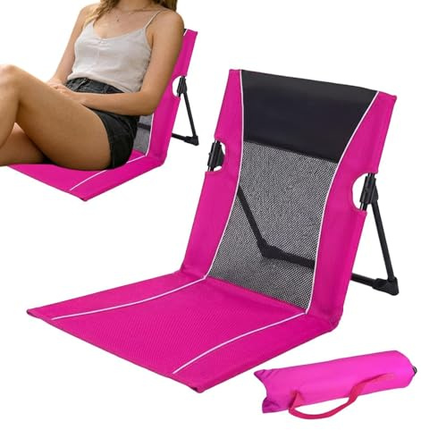 Foldable Low Profile Beach Chair with Back Support, Portable Pool Lounge Chair, Lightweight Outdoor Camping Ground Chairs with Carry Bag, Breathable Mesh Seat for Poolside Picnic Lawn Beach Garden