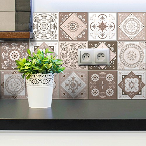 Självhäftande klistermärken kakel | klistermärke cementplattor - mosaik väggplattor badrum och kök | cementplattor vägglim - Azulejos 15 x 15 cm - 15 stycken