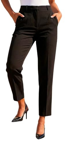 Roman Straight Leg Stretch Trousers for Women UK Ladies Work Office Smart Suit Pants Slacks Cigarette Tailored High Elasticated Waist Ankle Grazer Slim Angela