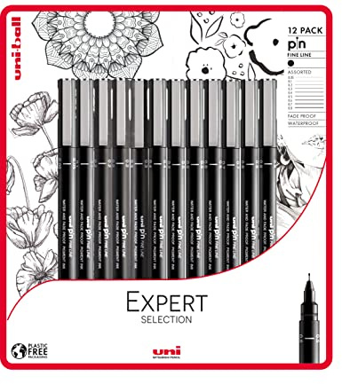 uni-ball Expert Selection, 12 stycken uni-PIN fineliner ritpennor, svart
