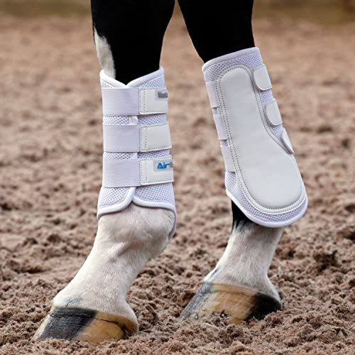 Masta Air-Flux Horse Brushing Boots - Training Neoprene Protective Wrap Boot for Horses with 3D AirMesh - Soft & Comfort Extremely Lightweight Legs Protectors - Set of 2 - White, Size Cob