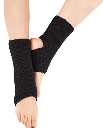 JK Home Calentadores de pierna de yoga de punto de 22 cm para damas, calcetines de yoga de ganchillo de punto suave