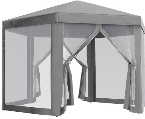 Outsunny Tonnelle Barnum Tente de réception hexagonale Style Cosy métal Polyester Gris