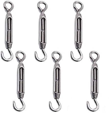Crochet M4 Tendeur Réglable Tendeur Crochet Et œIl en Acier Inoxydable 304 Tendeur Fil a Linge Tendeur de Fil Tendeur Tendeur Grillage for Sun Shade,Tent Installation,Anti-Rust,6 Packs