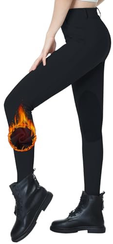 beroy Reithose für Damen, mit Fleece gefüttert, Winterhose, Knieaufnäher, Reithose mit Taschen, Schwarz, S