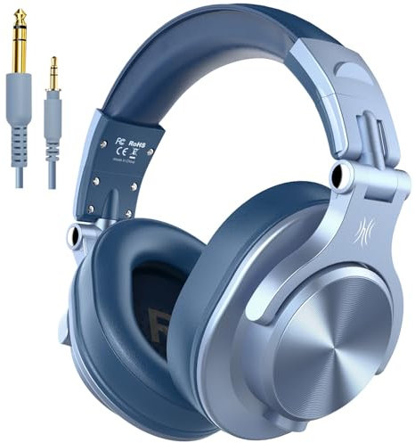 OneOdio A70 Auricurales Bluetooth Inalambricos 72H, Auriculares Diadema Cerrados con Puerto Compartido, Auriculares Cable de 3.5mm para DJ Piano Guitarra Grabación y Monitoreo AMP, Azul Cielo