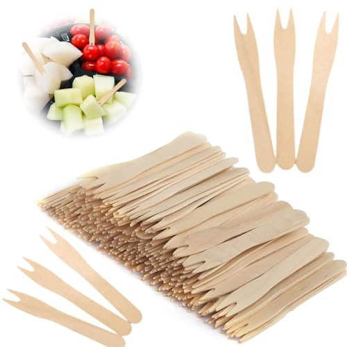 200 Posate Forchette Riutilizzabili Posate In Legno Forchette Frutta Bambini Forchette Piccole Forchette Per Dolce,Posate Per Feste, Snack, Frutta, Verdure