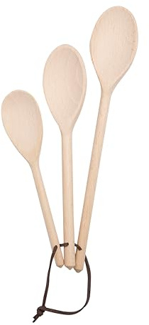 T&G Set of 3 Wooden Kitchen Spoons in FSC Certified Beech | Utensil Pieces for Mixing and Serving Cooking Set | Heat Resistant | Easy to Clean | Basic Bakeware Essentials | L30, 25, 20cm
