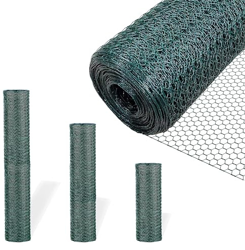 Garden Universe Chicken Wire Mesh - PVC Coated Steel Wire Mesh Fencing Roll, Green Rust-Proof Fencing with 25mm Hole Spacing | (W04-9) H 90cm x L 50m