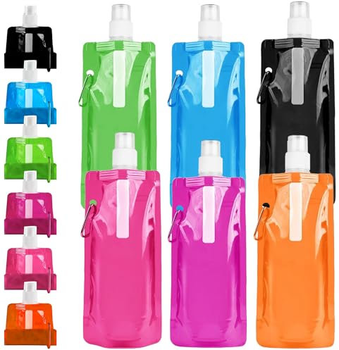 Sunshine smile Faltbare Trinkflasche,6 Stück 500ML Trinkflasche Faltbar,Wiederverwendbare Faltbare Wasserflasche,BPA FREIE,für Outdoor-Sport,Radfahren,Wandern