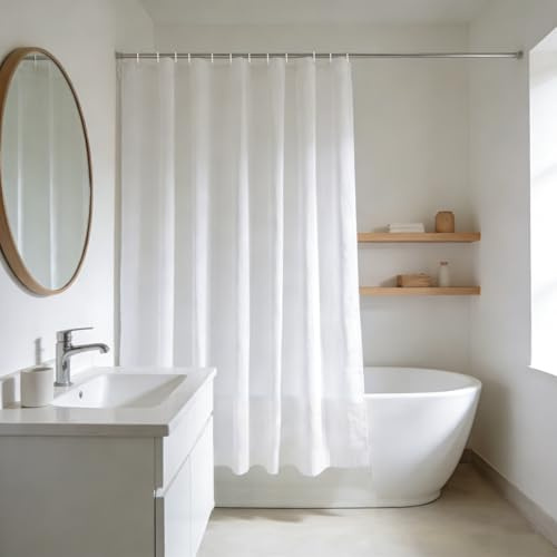 YISURE Cortina de ducha blanca corta 180 x 170, cortina de baño de poliéster textil para el hogar, impermeable, cortinas de ducha con imán, ancho 180 x alto 170 cm