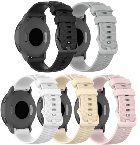 CUNUJIX 5 Stück Silikon Armband für Garmin Vivoactive 4S / Venu 3S / Venu 3S 41mm/Venu 2S / Vivomove 3S, 18mm Soft Sport Wasserdichtes Ersatzband für Garmin Forerunner 255s/265S Damen Herren