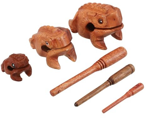 VICASKY 3stücke Schlagfrosch Aus Holz Musikinstrument Zum Schlagen Dekoration Für Schreibtisch Handgefertigte Froschfigur Einzigartiger Klangmacher Für Büro Und Zuhause