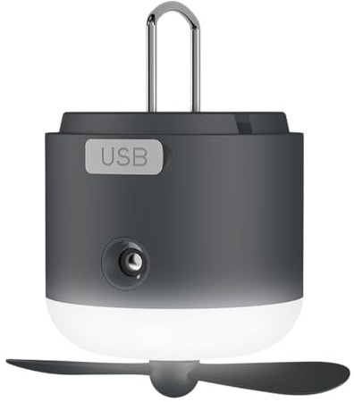 Aoreun 4 en 1 Linterna de Camping, Portátil Lámpara Camping LED con Ventilador, Ricaricabile de Campamento Multifuncional 4 Modalidades de Luz y 2 Modalidades de Ventilación para Camping, Senderismo