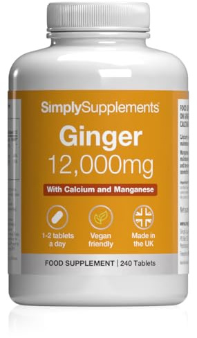 Ginger Tablets | Supports Joints, Bones & Energy | with Added Calcium & Manganese | 240 High-Strength Tablets = 4 Months’ Supply | Joint and Digestive Support | GMP-Certified & UK-Made