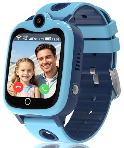 ELEJAFE 4G GPS Kids Smart Watch for Boys Girls,IP68Kids Phone Smartwatch GPS+LBS+WIFI Tracker,SOS,2 Way Call,Voice & Video Chat,Class Mode,Games, Alarm,Camera,Great Birthday (Blue-4G-GPS-Call)