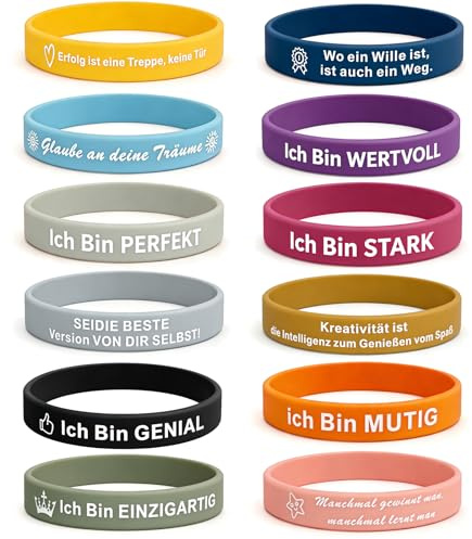 YOYEAH Motiverande armband för barn, silikonarmband med 12 inspirerande ordstäv, 48 delar - farväl till barn, skolregistrering, födelsedag