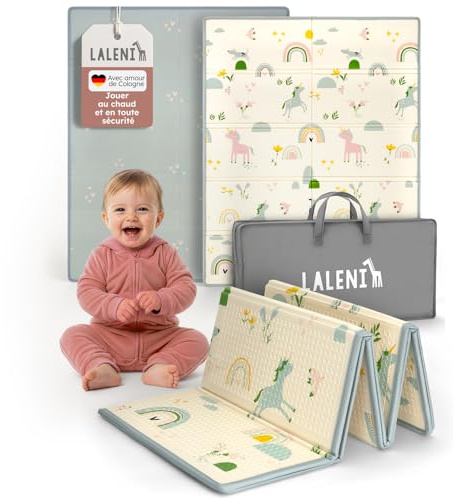 Laleni tappeto gioco bambini pieghevole 120x150x1cm - tappeto bambini impermeabile - tappeto gioco neonato isolante - morbido e protegge dal freddo del pavimento outdoor e indoor - design arcobaleno
