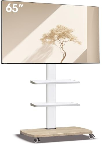 AOKCOS Support TV roulettes pour TV de 32-65 Pouces - Support TV sur Pied Plus Haut 1240 MM-1420 MM Pivotant 60° Inclinaison 12° jusqu'à 40 KG Max. VESA 400x400mm
