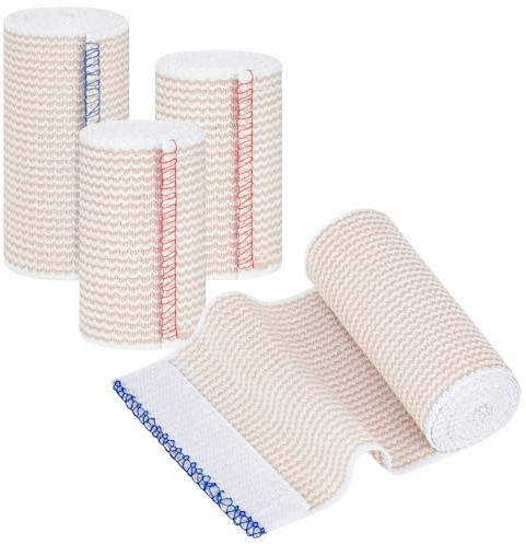 Fefod Bende Elastiche per Bendaggi, 4 Rotoli Benda Elastica Autoadesiva, Bendaggio a Compressione Sportivo Coesiva Lavabili e Riutilizzabili, per Mani, Piedi, Ginocchia, Pet Wrap