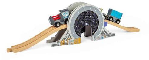 Bigjigs Rail Galaxy Bridge | Tågspår rymdtema tillbehör för trätåg | Barnbroar och tunnlar | Tunnel för leksakståg | fantasifulla presenter till barn