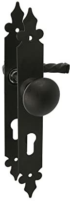 Amig - Set di maniglie per porta 106pb90 | stile antico | materiale zama | apriporta | per porte con serratura a innesto misura mandrino 30 mm | cerniere vintage compatibili, nero/bianco, 90 mm